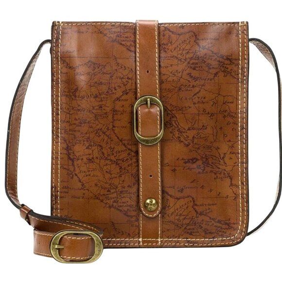 Patricia Nash Crossbody Bag Womens Brown Map Print Leather Adjustable - Picture 1 of 9